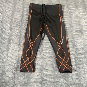 CW-X Stabilyx Compression Tights Mens Small Black Orange Running Capri 225606